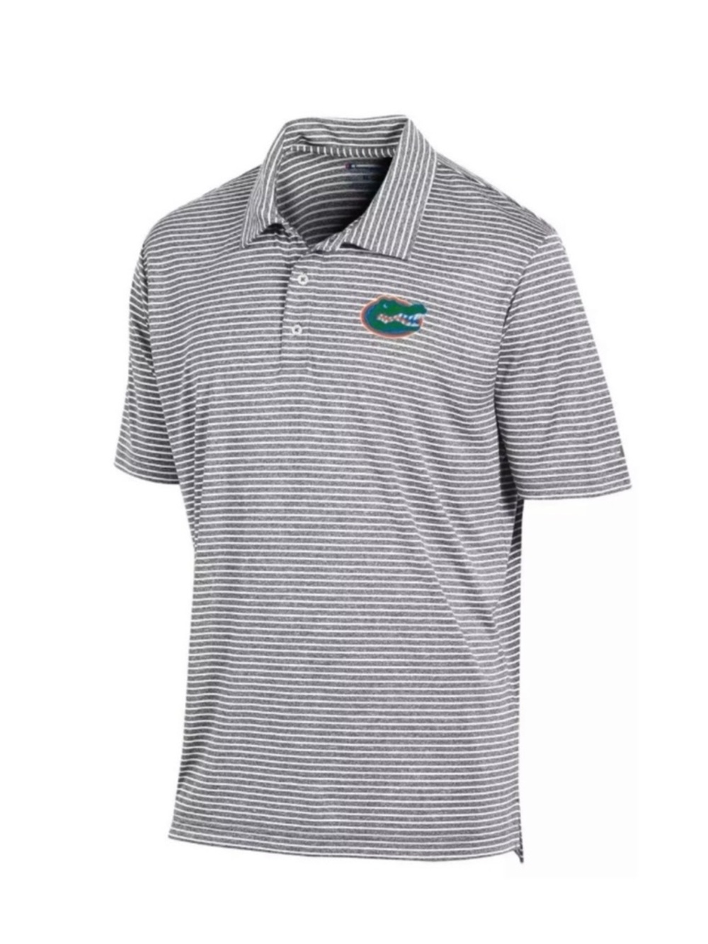 Champion Men's Gray & White Striped Polo with Florida Gator Embroidered Patch
